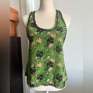Jaloux 100% Silk Green Floral Tank Top